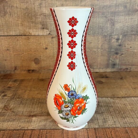 Vintage Ukranian Arts By Stefania Eastern European Motiff Decorated Vase 10”x5” - Picture 3 of 13